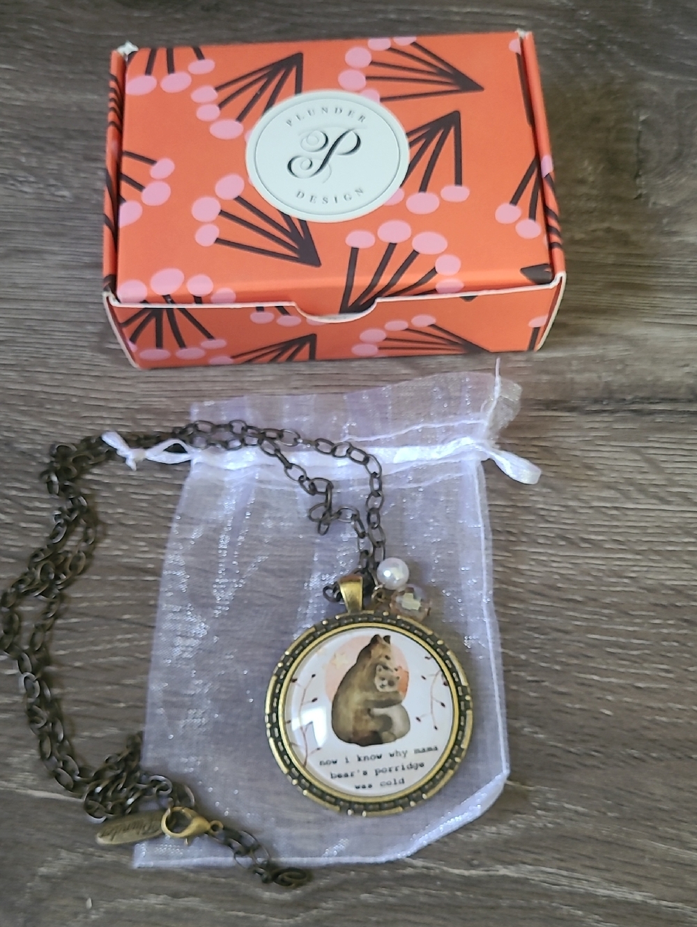 Plunder Vintage-Style Brown Mama Bear Pendant Necklace